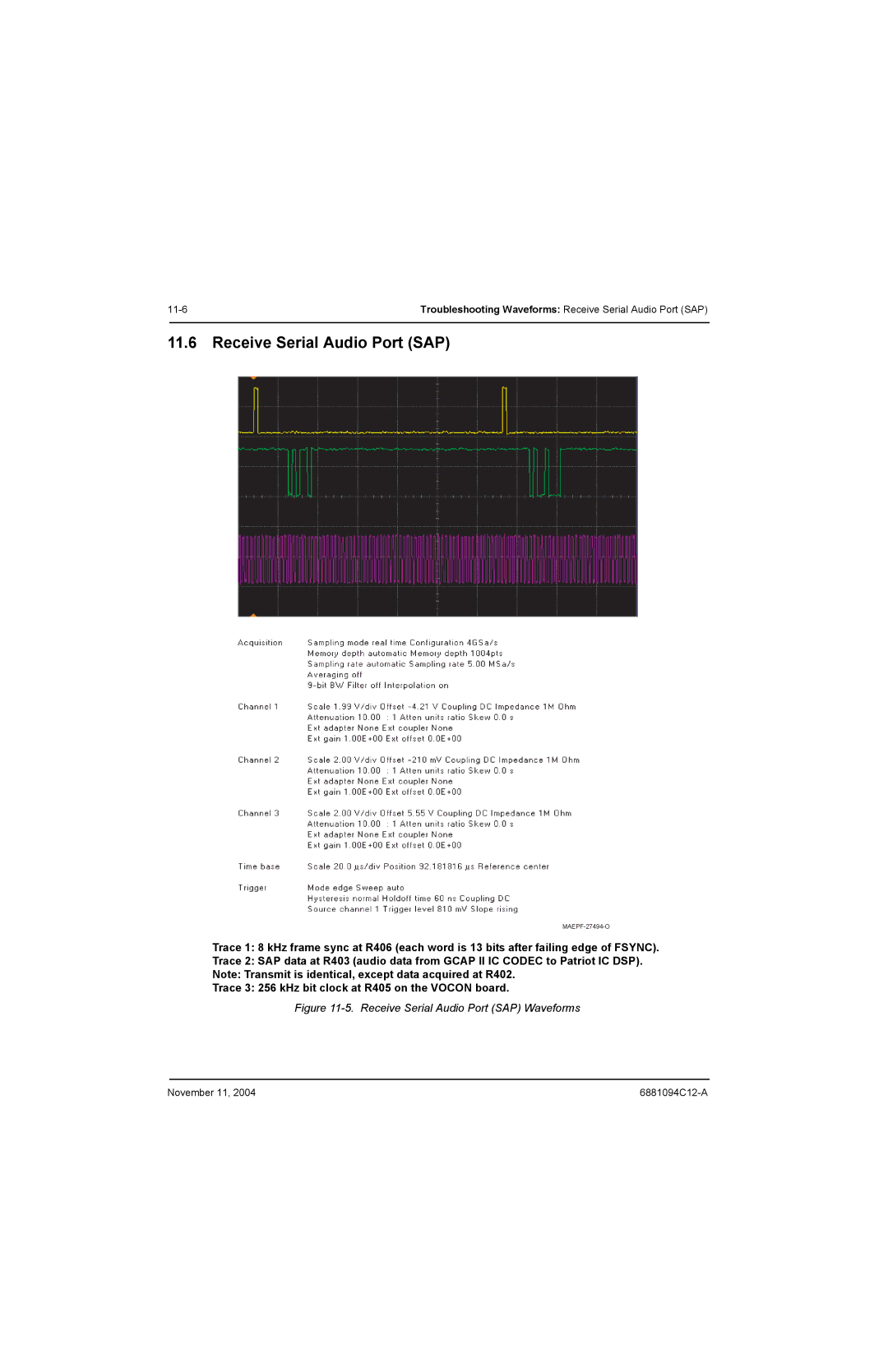 Motorola SSETM 5000 service manual Receive Serial Audio Port SAP Waveforms 