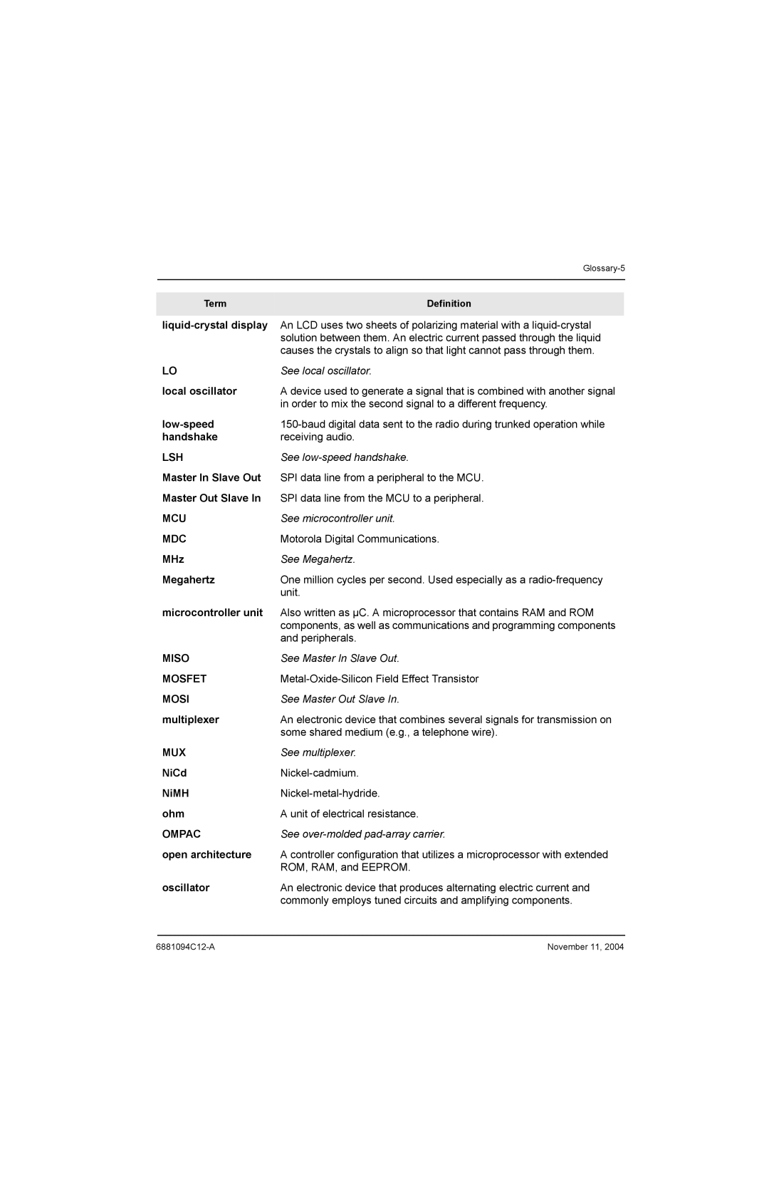 Motorola SSETM 5000 service manual Mcu 