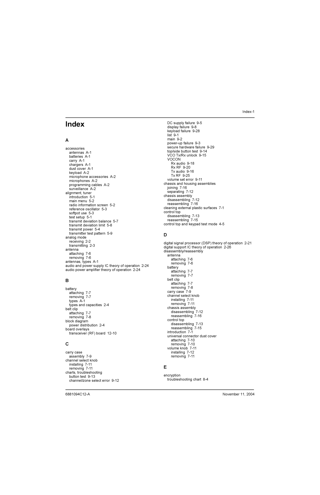 Motorola SSETM 5000 service manual Index, Vocon 