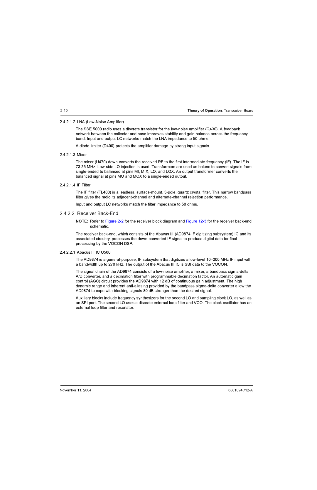 Motorola SSETM 5000 service manual Receiver Back-End 