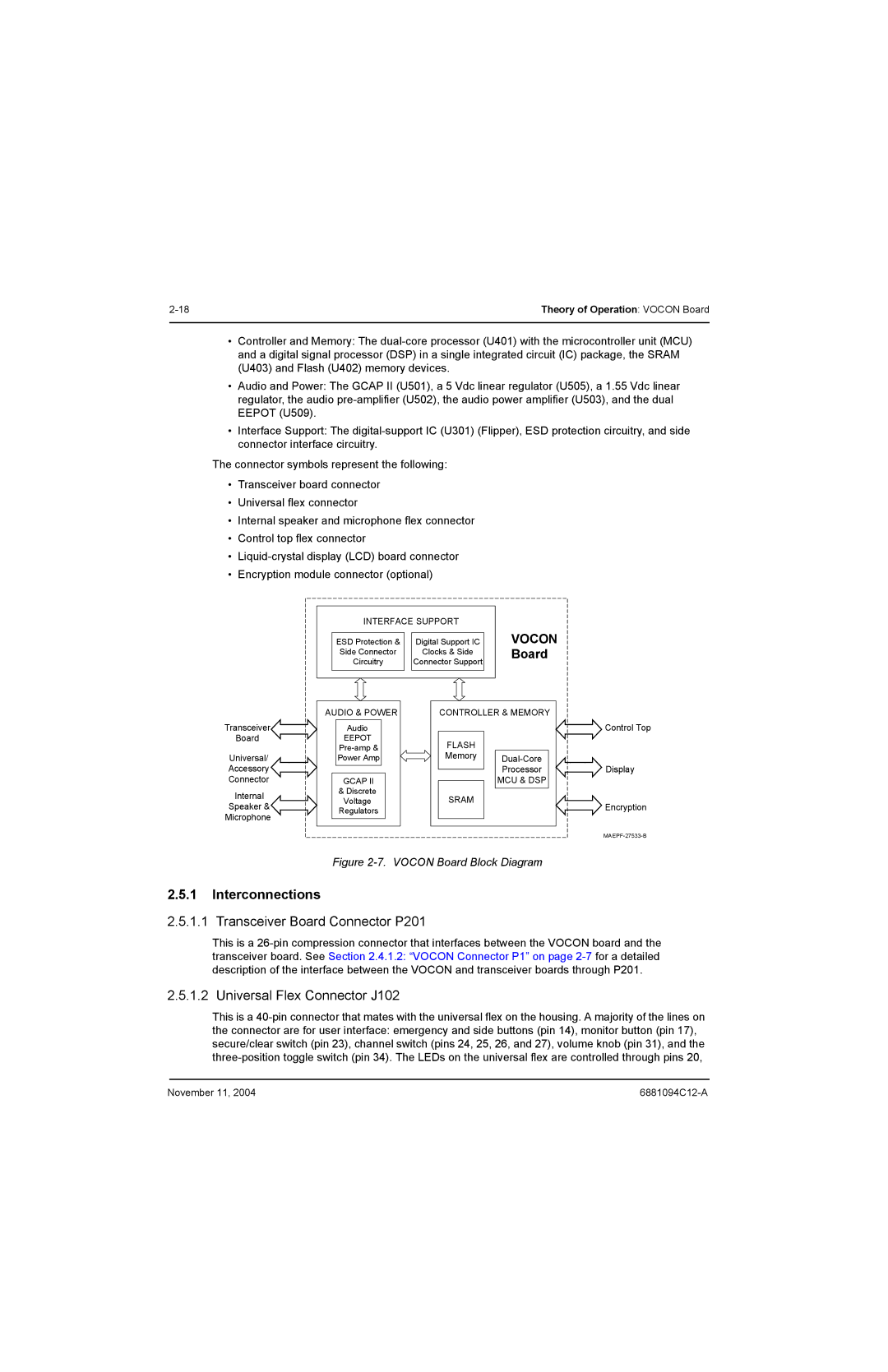 Motorola SSETM 5000 service manual Transceiver Board Connector P201, Universal Flex Connector J102 