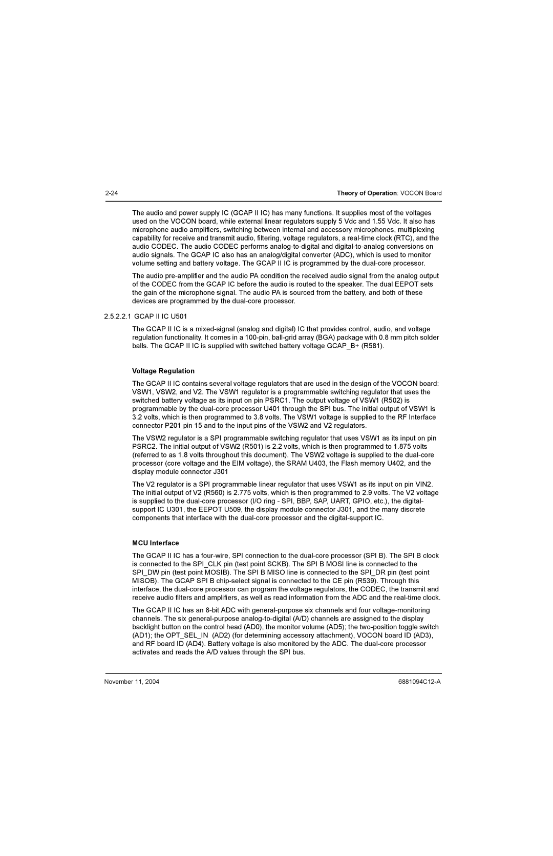 Motorola SSETM 5000 service manual Voltage Regulation, MCU Interface 