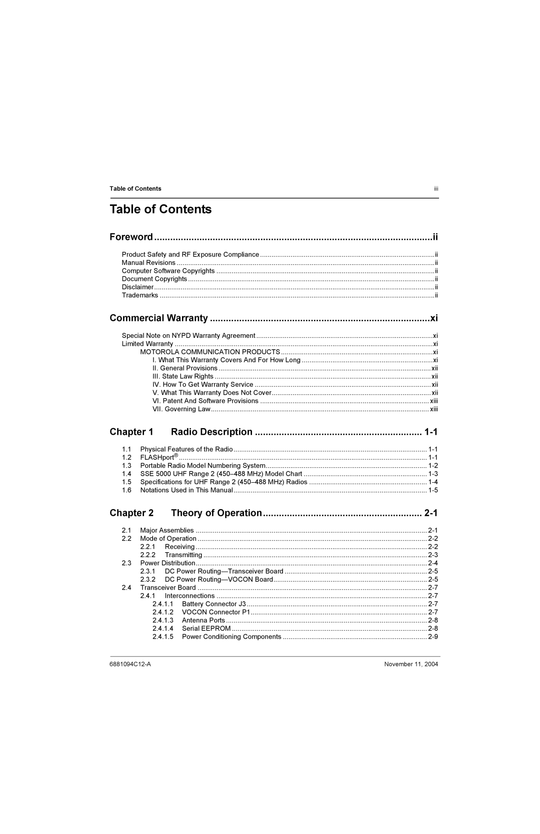 Motorola SSETM 5000 service manual Table of Contents 