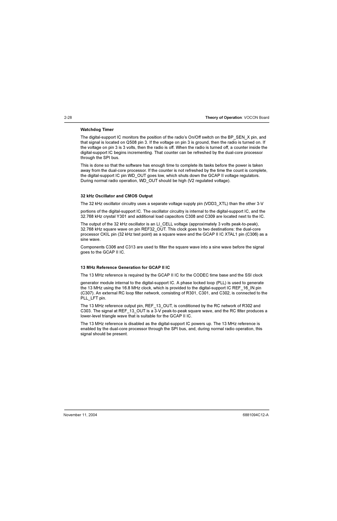 Motorola SSETM 5000 service manual Watchdog Timer, KHz Oscillator and Cmos Output, MHz Reference Generation for Gcap II IC 