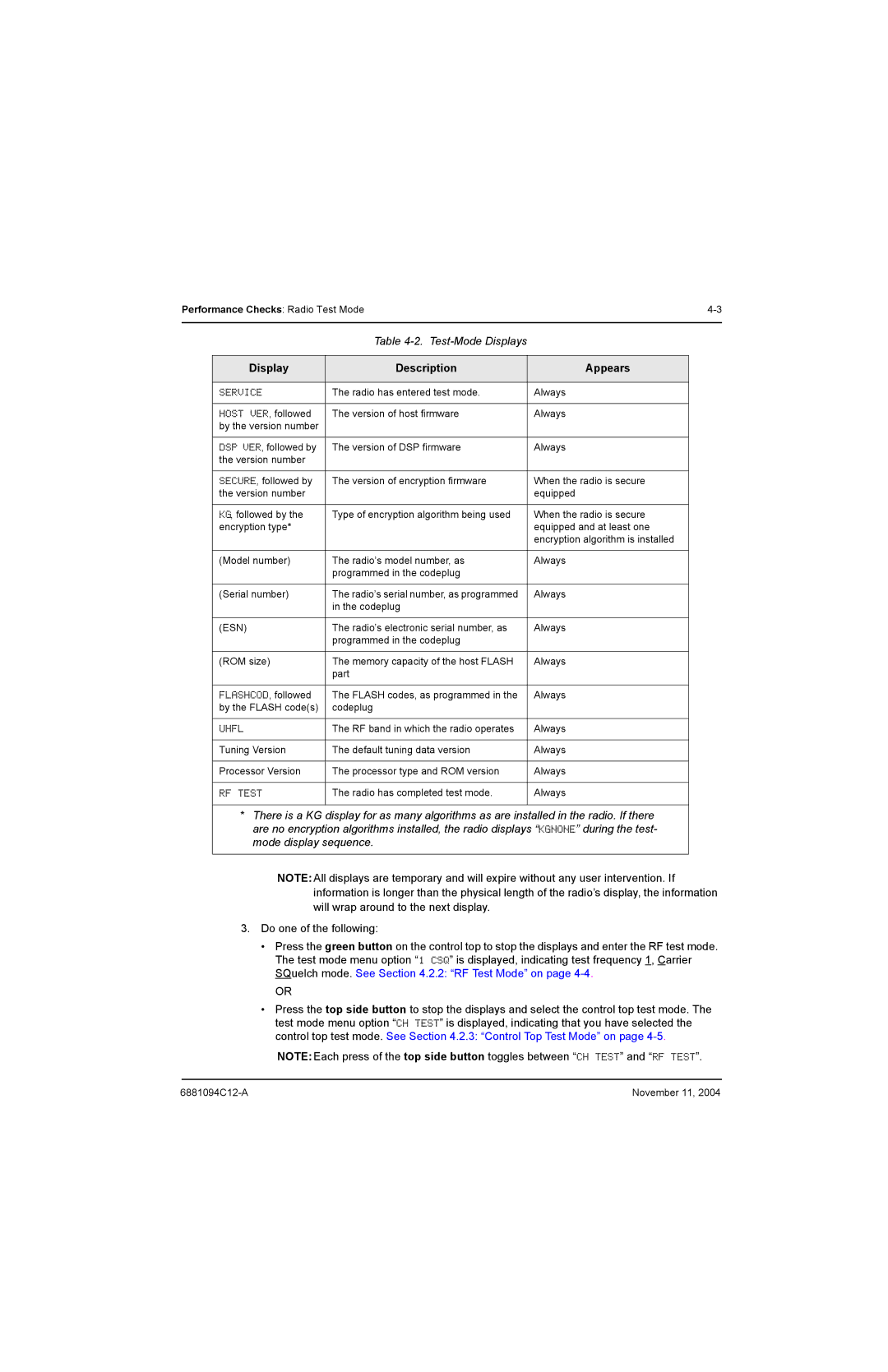 Motorola SSETM 5000 service manual Display Description Appears, Esn 