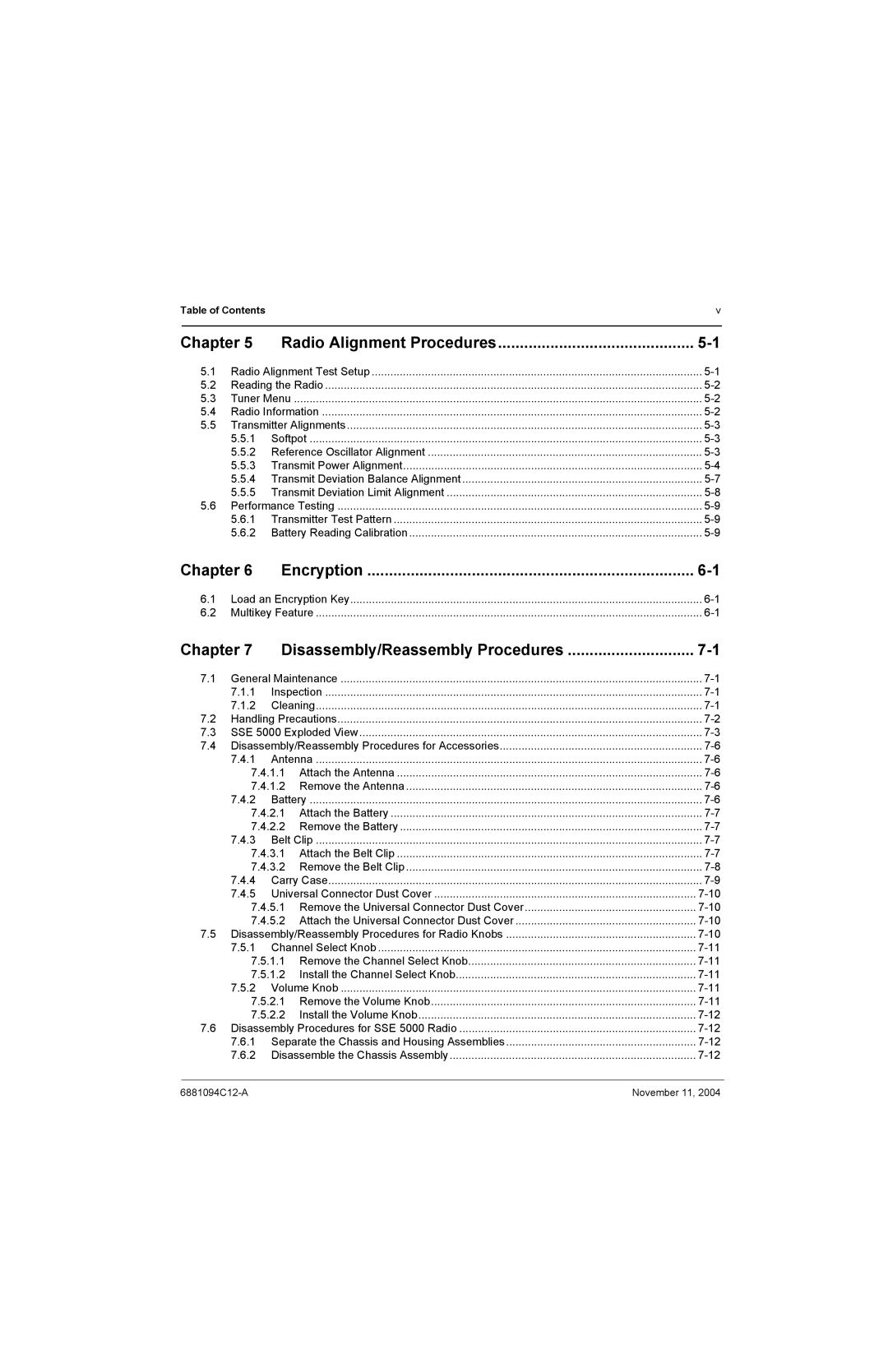 Motorola SSETM 5000 service manual Chapter Radio Alignment Procedures, Chapter Encryption 