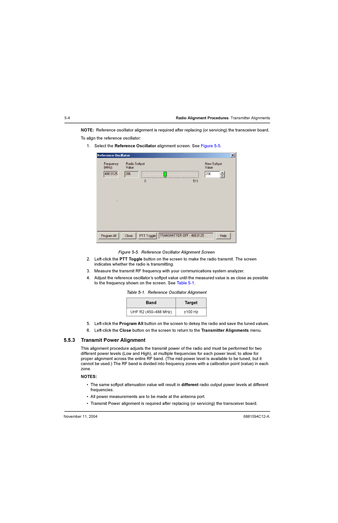 Motorola SSETM 5000 service manual Transmit Power Alignment, Band Target 