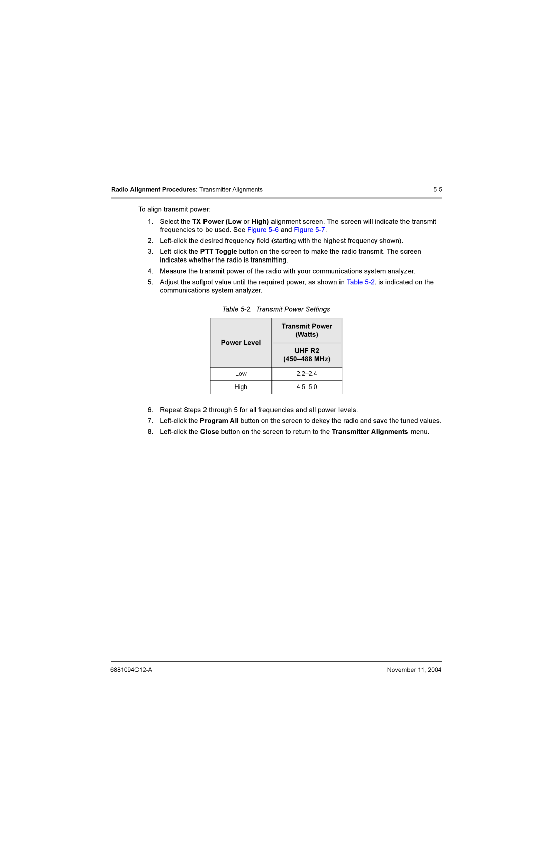 Motorola SSETM 5000 service manual Transmit Power, Watts 