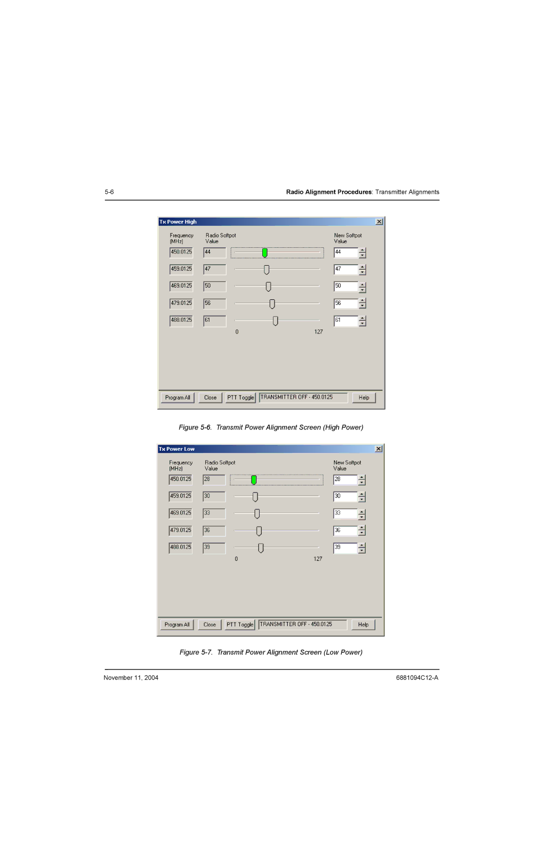 Motorola SSETM 5000 service manual Transmit Power Alignment Screen High Power 