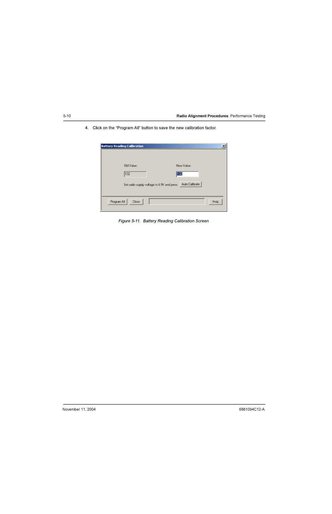 Motorola SSETM 5000 service manual Battery Reading Calibration Screen 