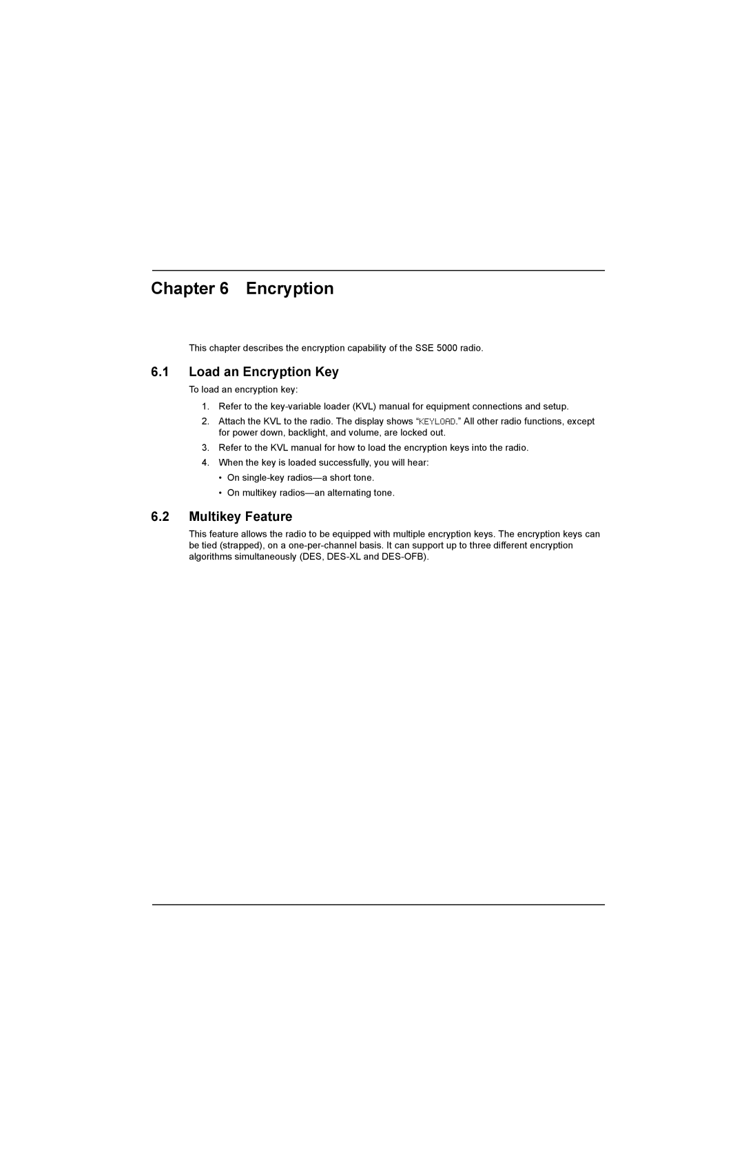 Motorola SSETM 5000 service manual Load an Encryption Key, Multikey Feature 