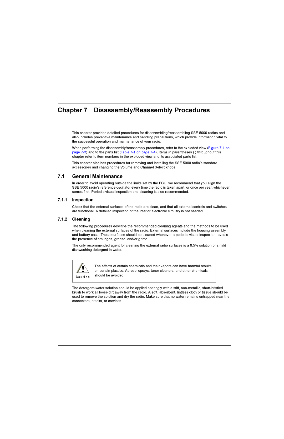 Motorola SSETM 5000 service manual Disassembly/Reassembly Procedures, General Maintenance, Inspection, Cleaning 