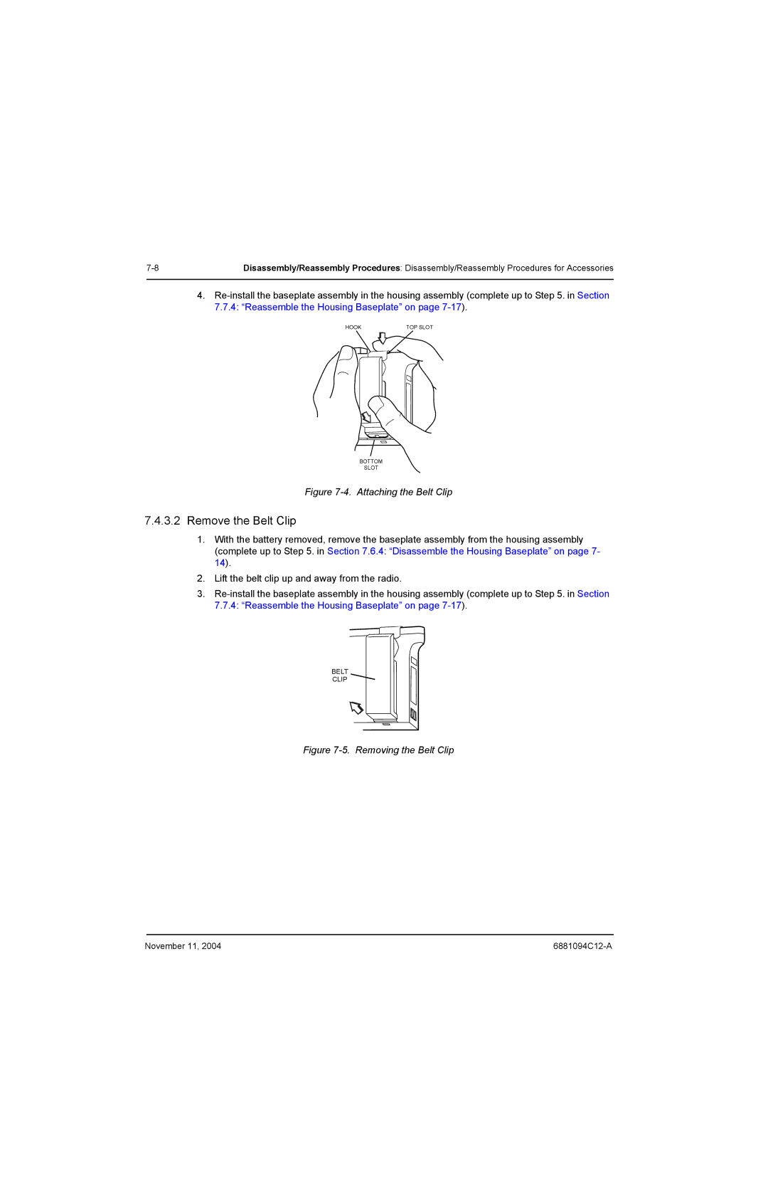 Motorola SSETM 5000 service manual Remove the Belt Clip, Attaching the Belt Clip 