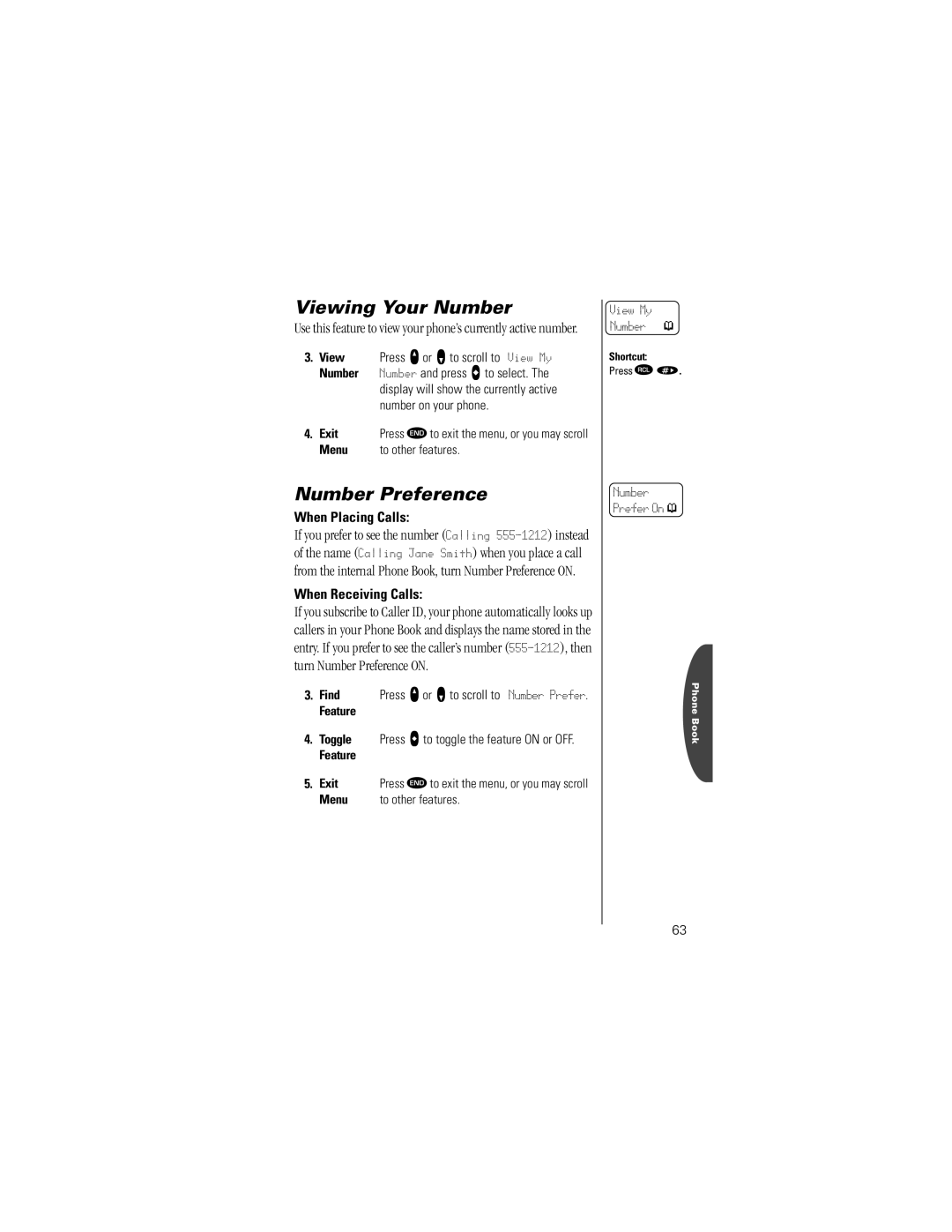 Motorola ST7762 Viewing Your Number, Number Preference, When Placing Calls, When Receiving Calls, Feature Exit 