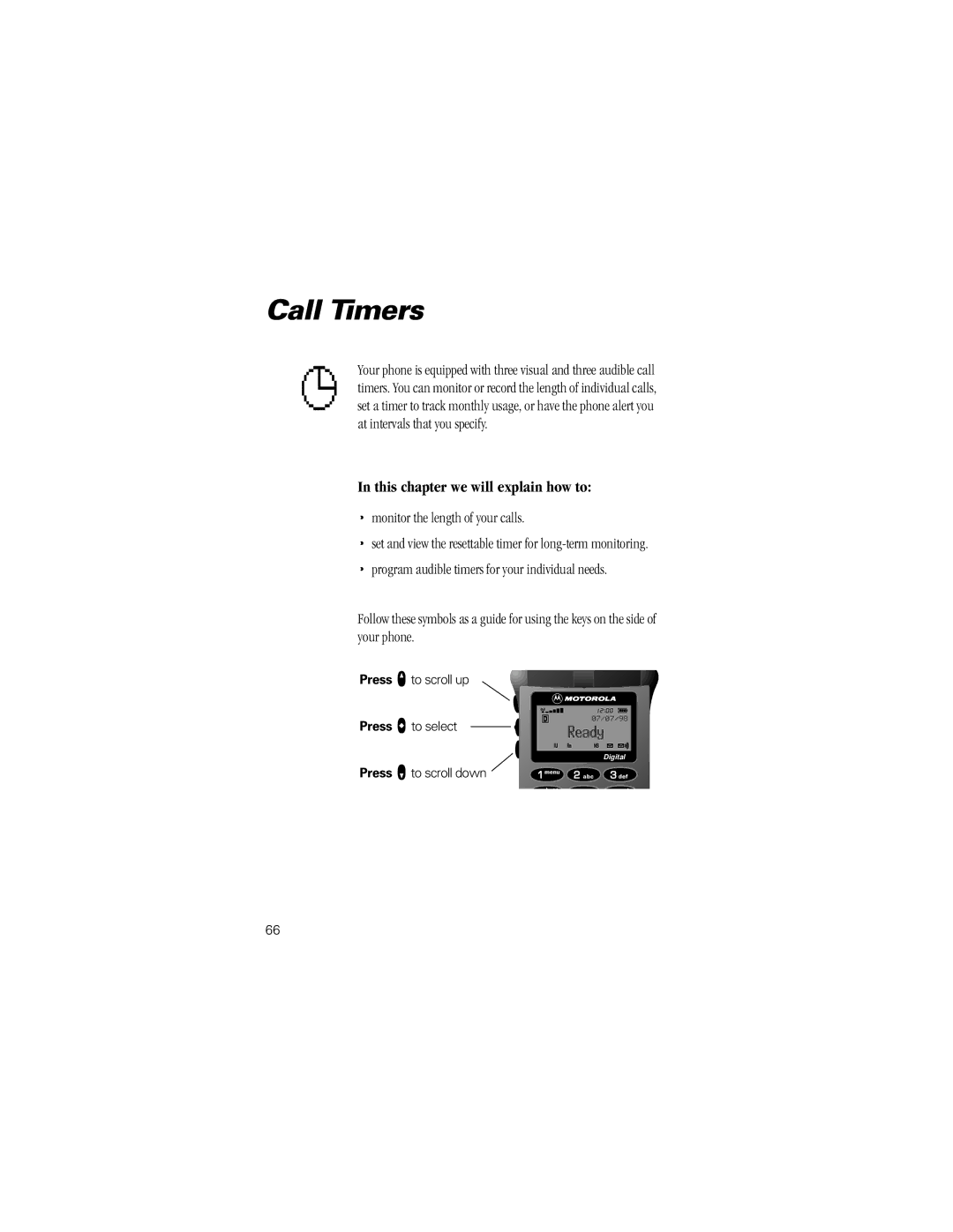 Motorola ST7762 specifications Call Timers, Monitor the length of your calls 