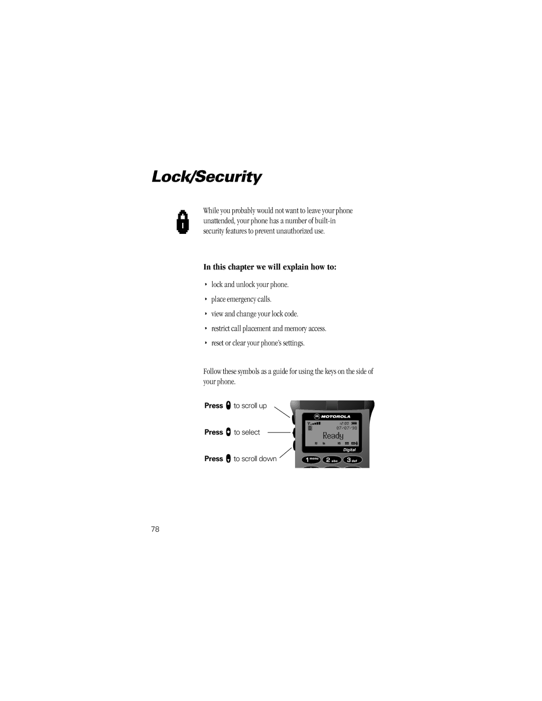 Motorola ST7762 specifications Lock/Security 