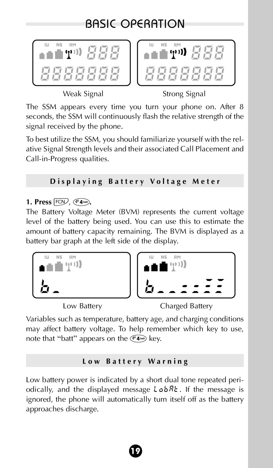 Motorola StarTAC 85 owner manual Weak Signal Strong Signal, W B a t t e r y W a r n i n g 