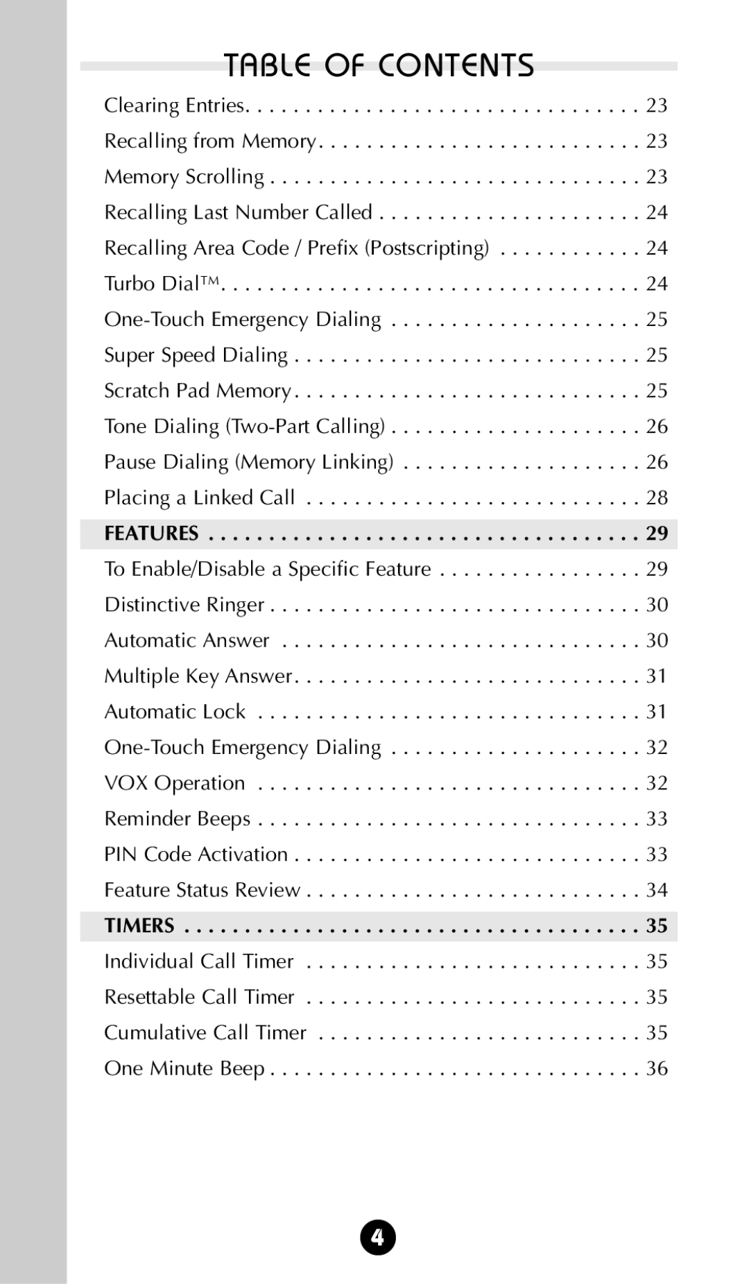 Motorola StarTAC 85 owner manual Features, Timers 