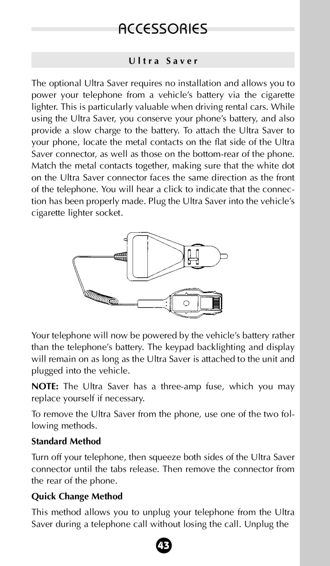 Motorola StarTAC 85 owner manual T r a S a v e r, Standard Method, Quick Change Method 