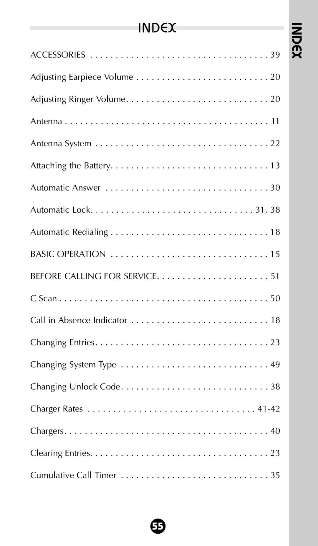 Motorola StarTAC 85 owner manual Index 