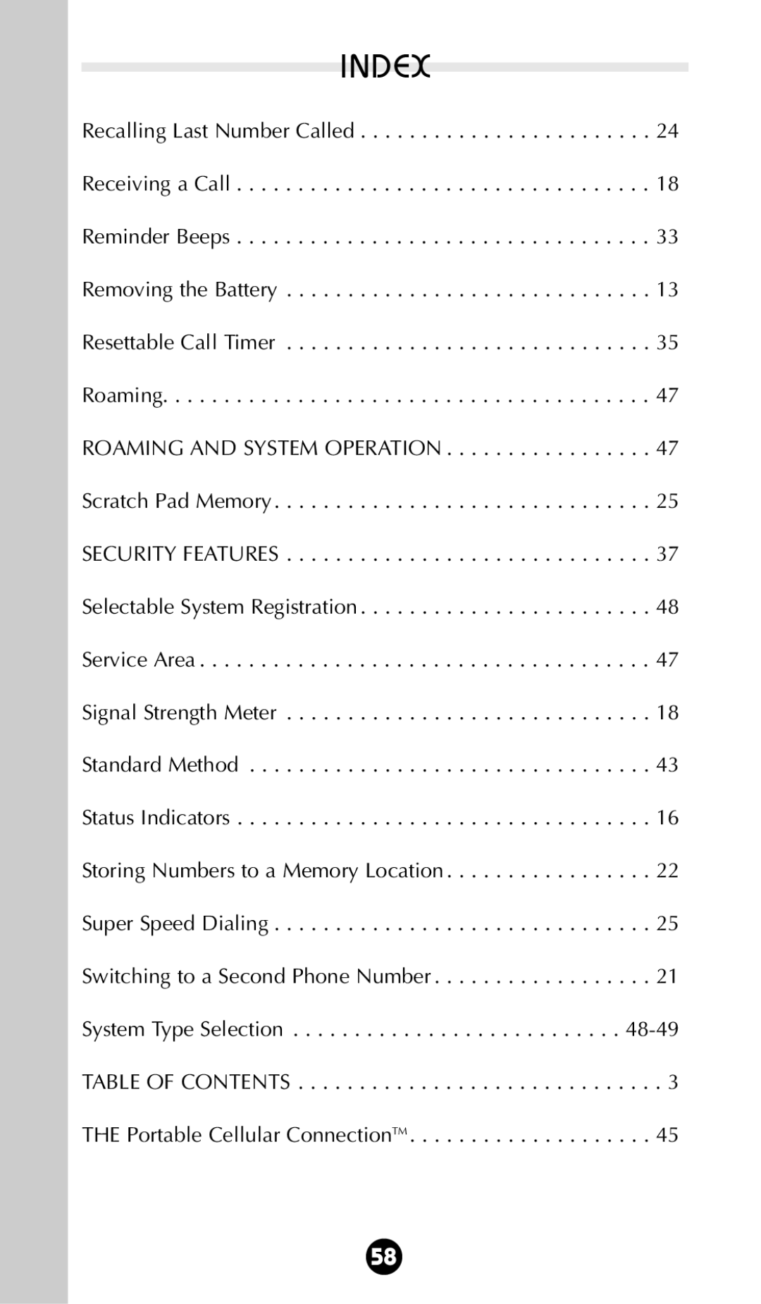 Motorola StarTAC 85 owner manual Index 