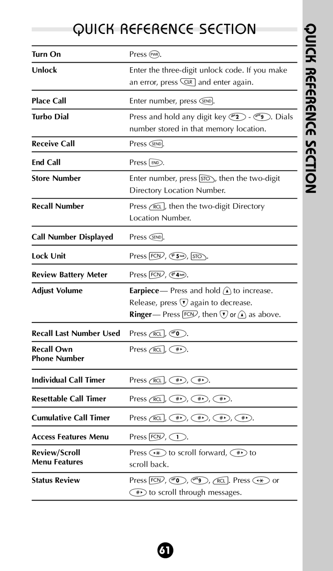 Motorola StarTAC 85 owner manual Quick Reference Section, Adjust Volume 