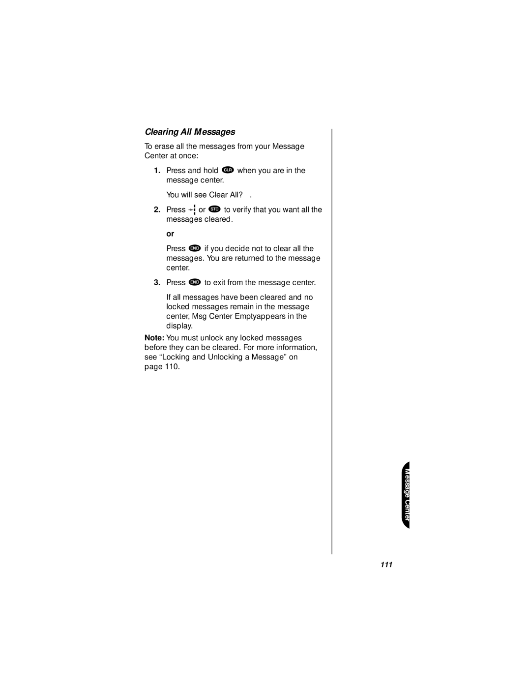 Motorola StarTAC specifications Clearing All Messages 