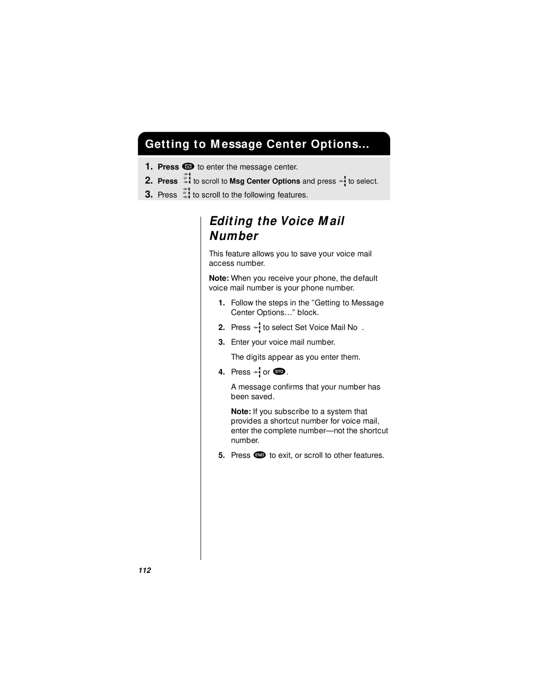 Motorola StarTAC specifications Editing the Voice Mail Number, Getting to Message Center Options 