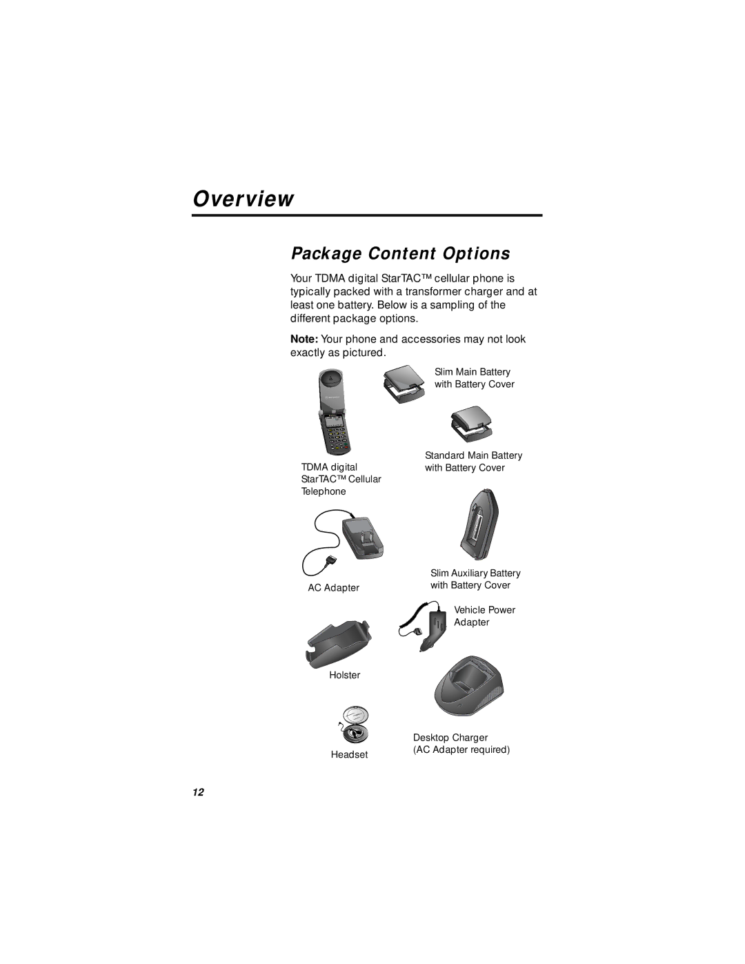 Motorola StarTAC specifications Overview, Package Content Options 