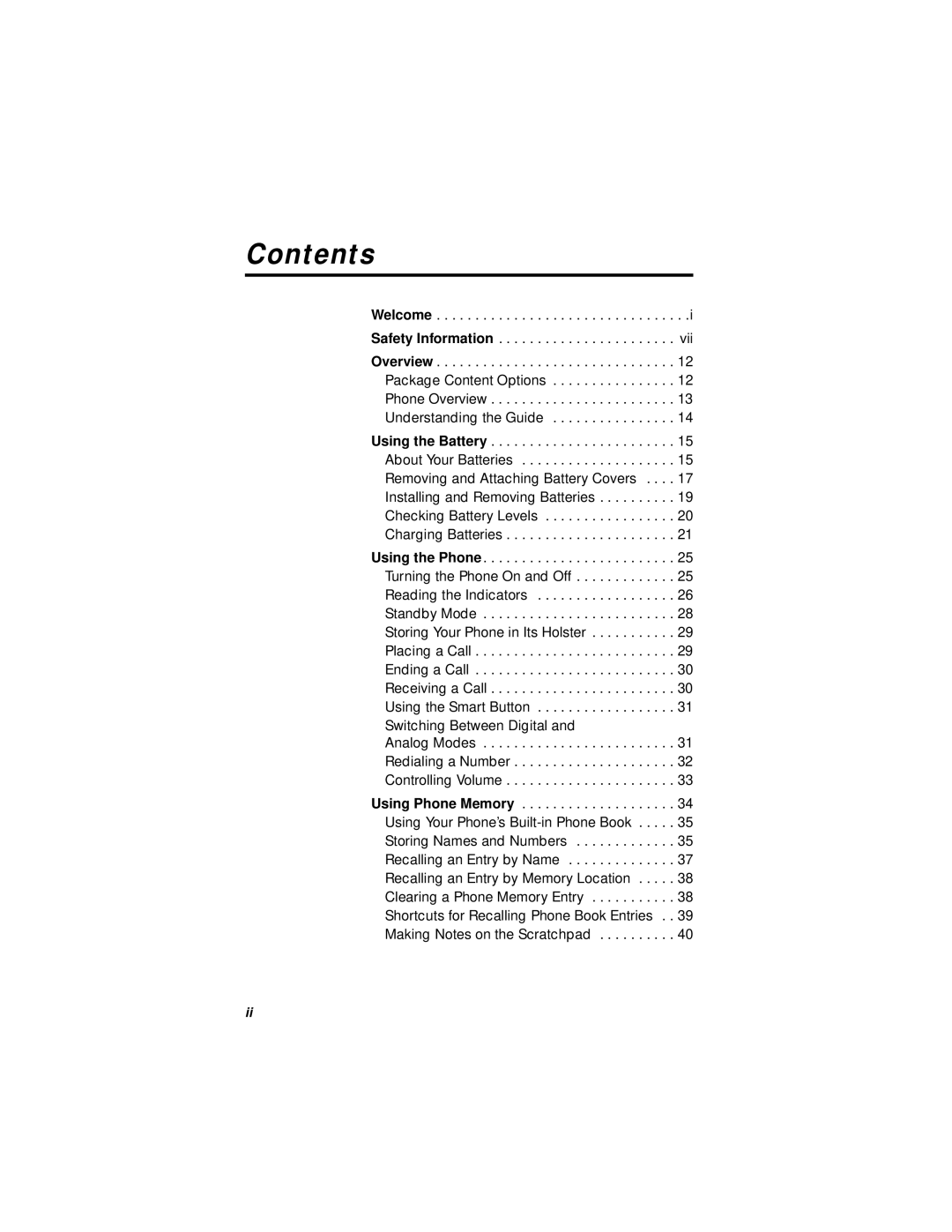 Motorola StarTAC specifications Contents 