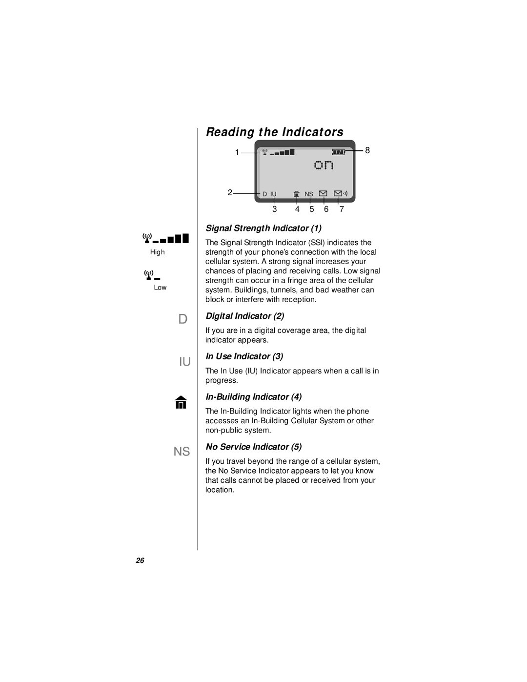 Motorola StarTAC specifications Reading the Indicators 