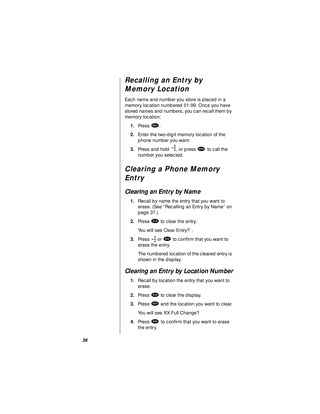 Motorola StarTAC Recalling an Entry by Memory Location, Clearing a Phone Memory Entry, Clearing an Entry by Name 