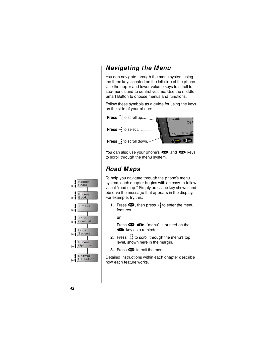 Motorola StarTAC specifications Navigating the Menu, Road Maps 