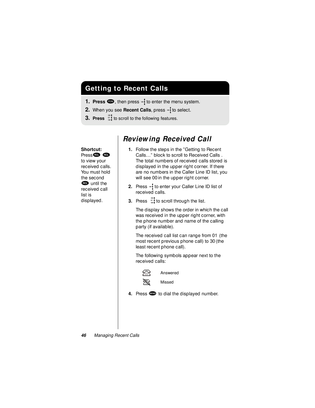 Motorola StarTAC specifications Reviewing Received Call, Getting to Recent Calls 