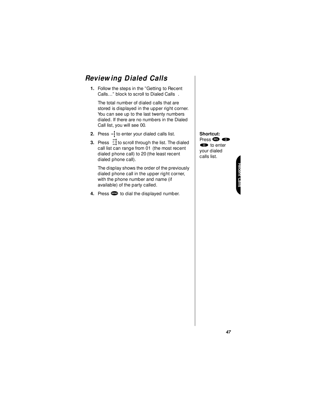 Motorola StarTAC specifications Reviewing Dialed Calls 