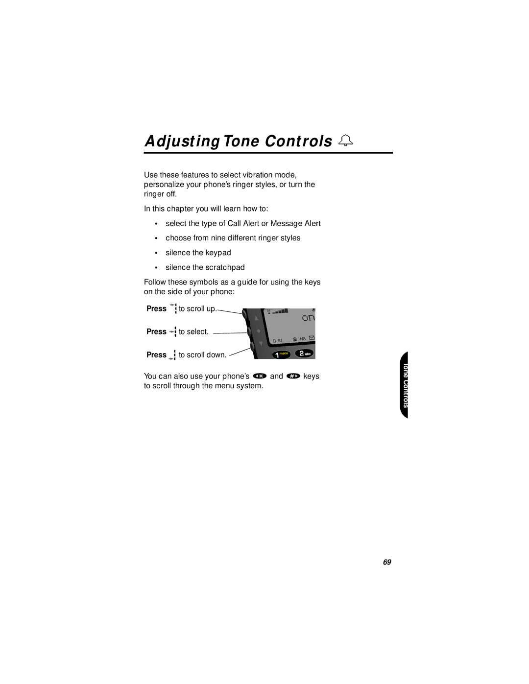 Motorola StarTAC specifications Adjusting Tone Controls 