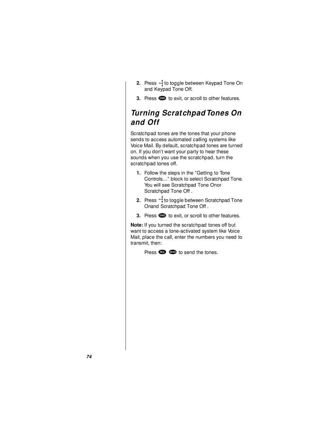 Motorola StarTAC specifications Turning ScratchpadTones On and Off 