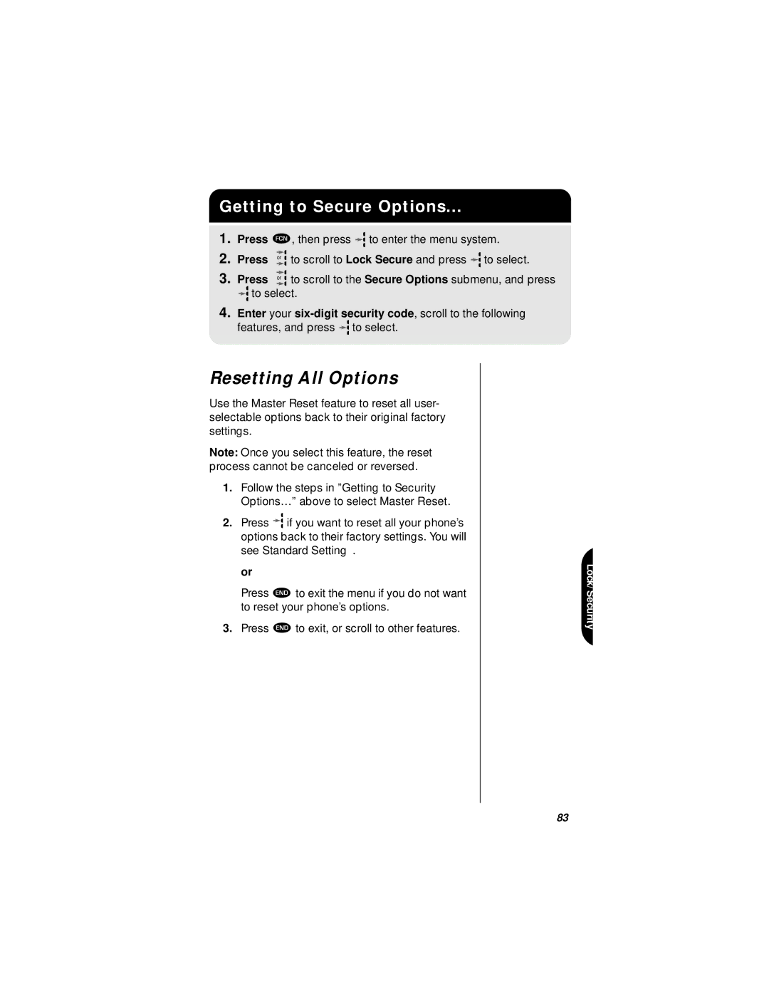 Motorola StarTAC specifications Resetting All Options 