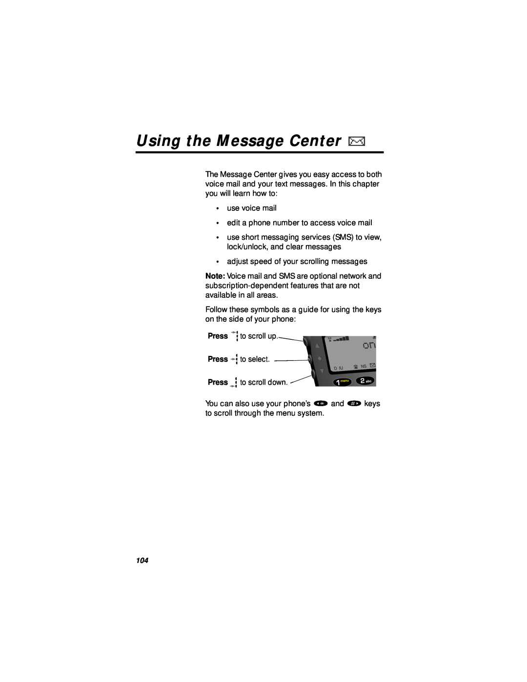 Motorola StarTAC specifications Using the Message Center 