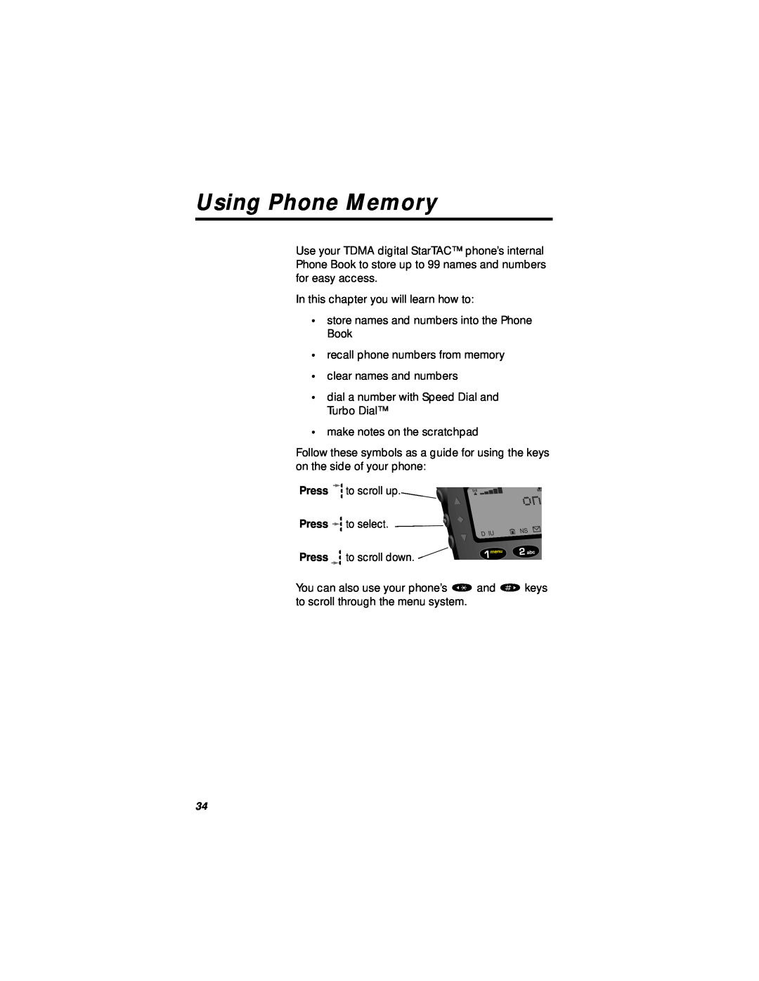 Motorola StarTAC specifications Using Phone Memory 