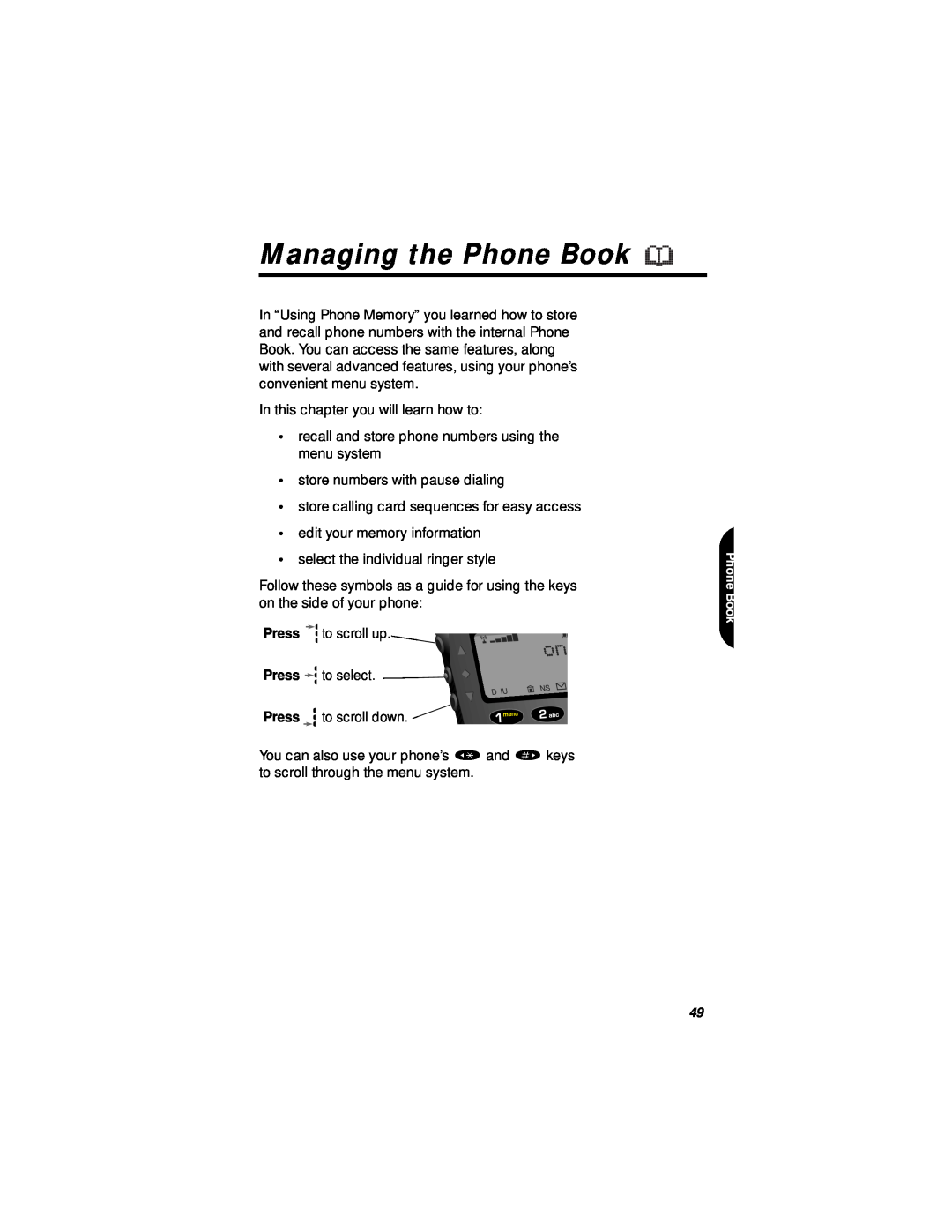 Motorola StarTAC specifications Managing the Phone Book 