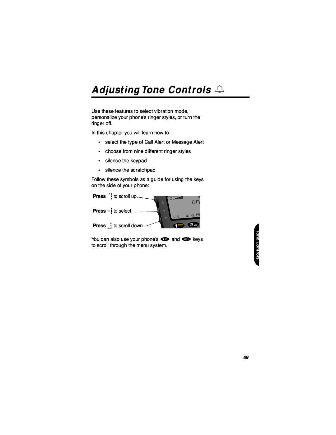 Motorola StarTAC specifications Adjusting Tone Controls 