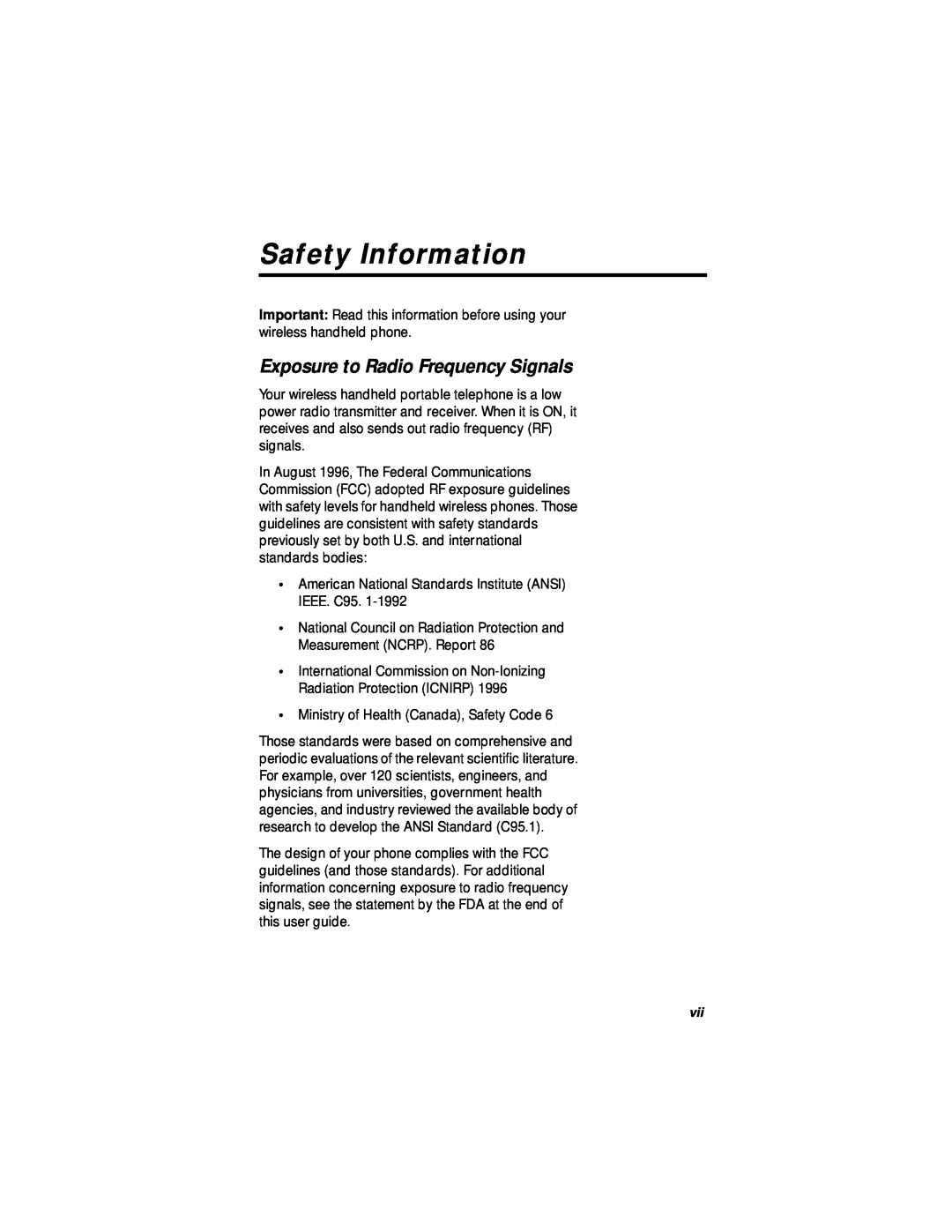 Motorola StarTAC specifications Safety Information, Exposure to Radio Frequency Signals 