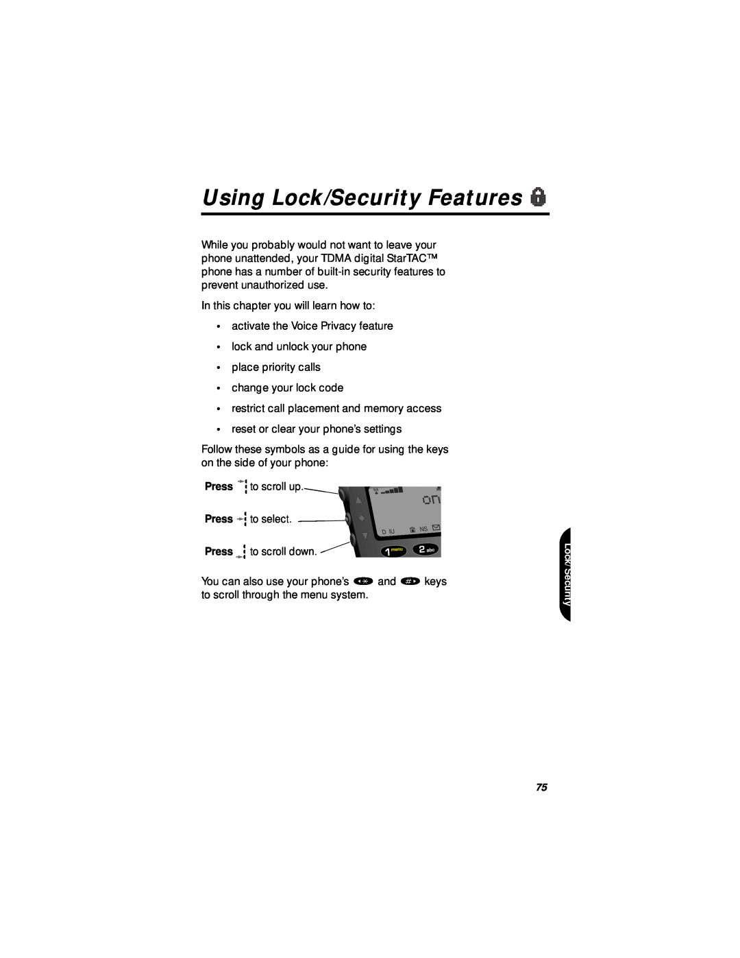 Motorola StarTAC specifications Using Lock/Security Features 