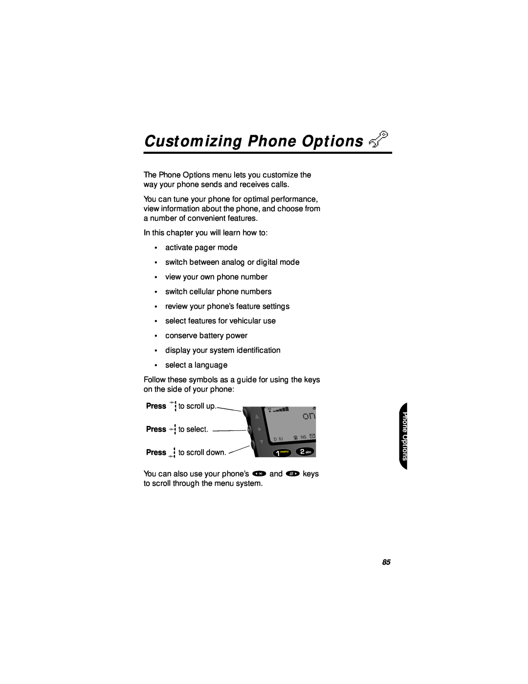 Motorola StarTAC specifications Customizing Phone Options 