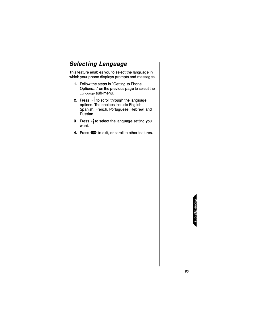 Motorola StarTAC specifications Selecting Language 