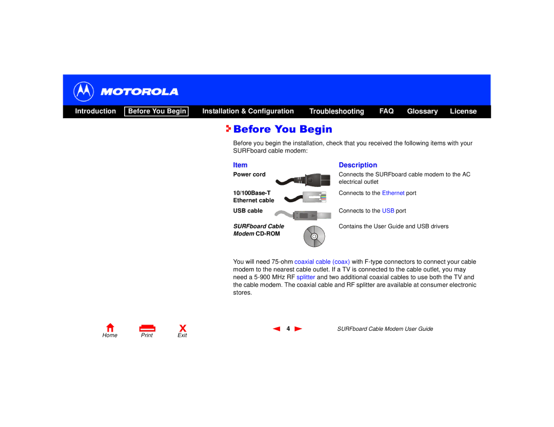 Motorola SURFboard Cable Modem manual Before You Begin, Description 