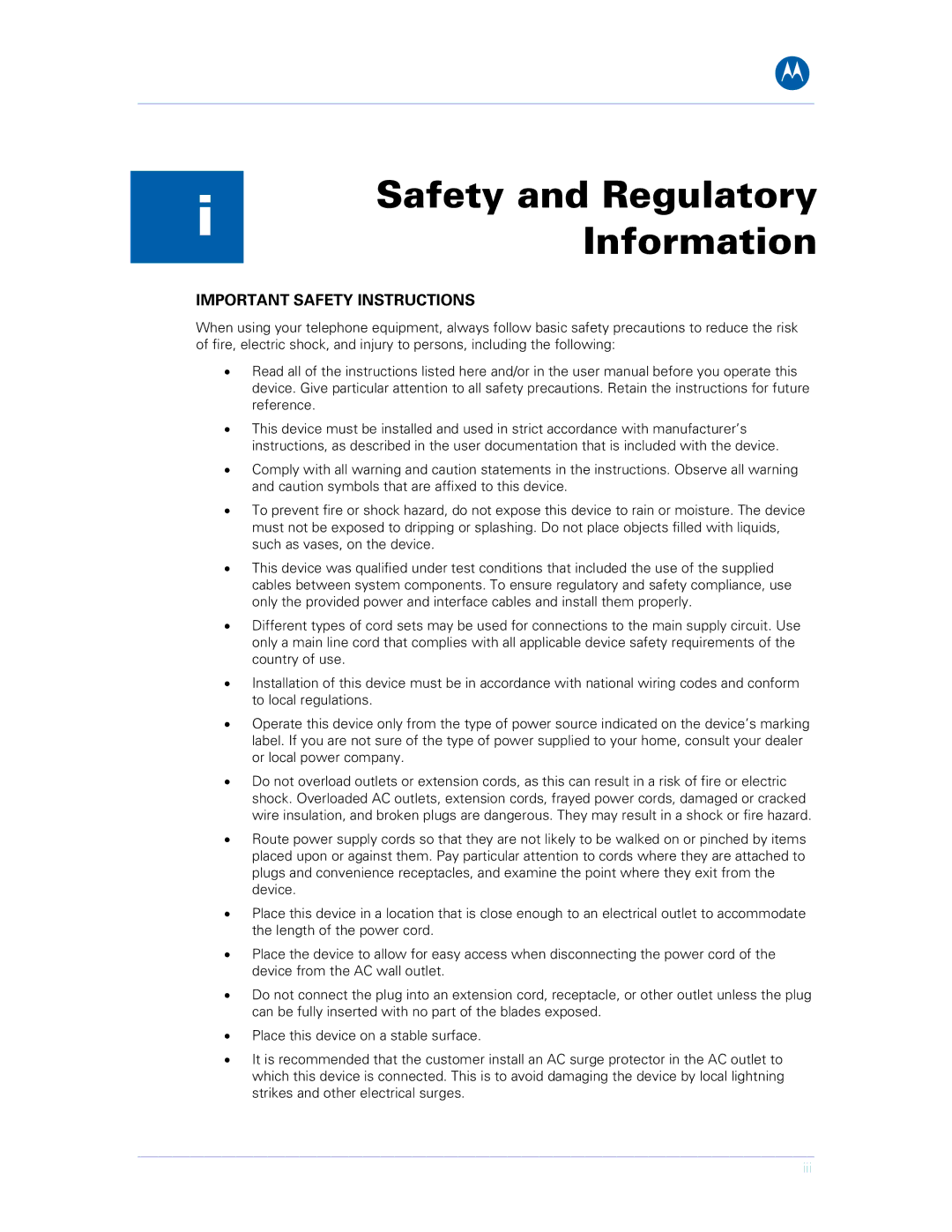 Motorola SVG1501E, SVG1501UE manual Safety and Regulatory Information, Important Safety Instructions 