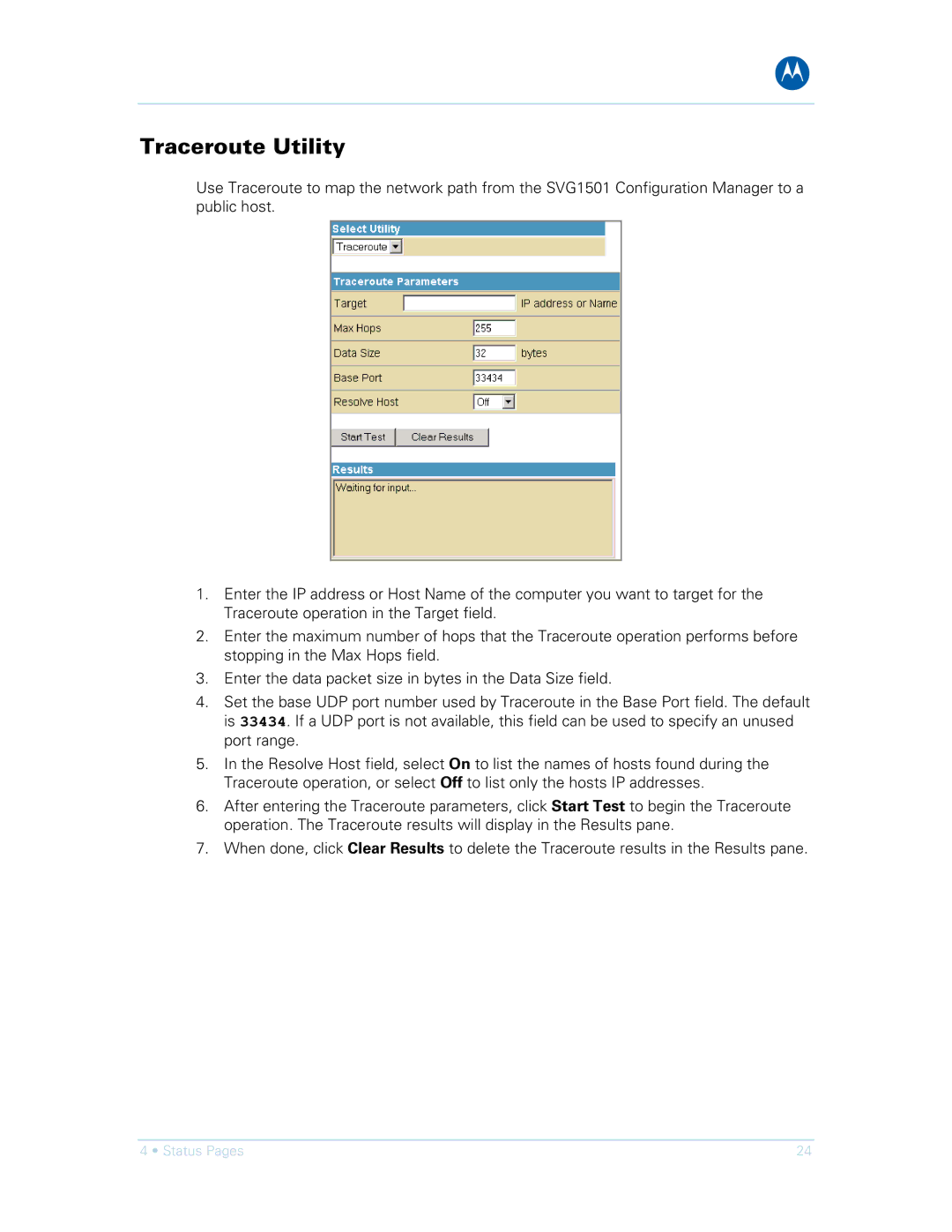 Motorola SVG1501UE, SVG1501E manual Traceroute Utility 