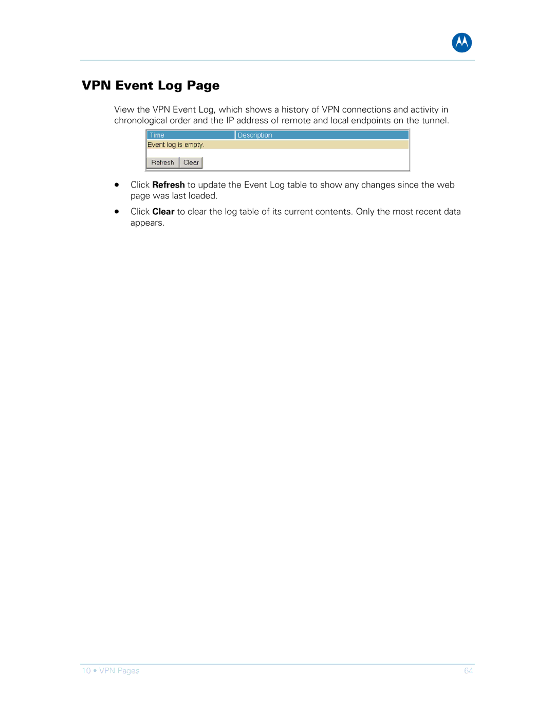 Motorola SVG1501UE, SVG1501E manual VPN Event Log 